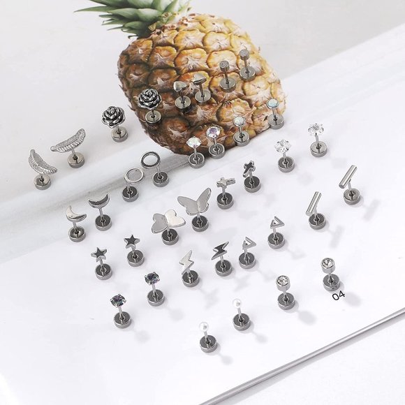 18 Pairs Stainless Steel Stud Earrings Set for Women Men Star Moon flowe… - Picture 6 of 15